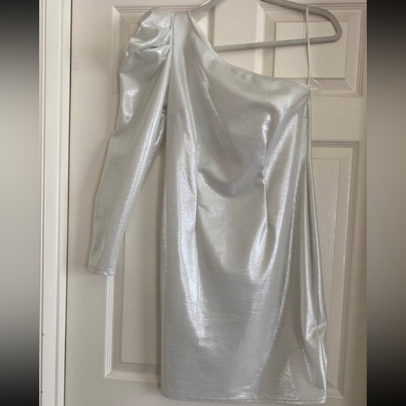 Venus White One Sleeve Stretch One Shoulder Cocktail Party Formal Mini Dress S - Picture 2 of 6